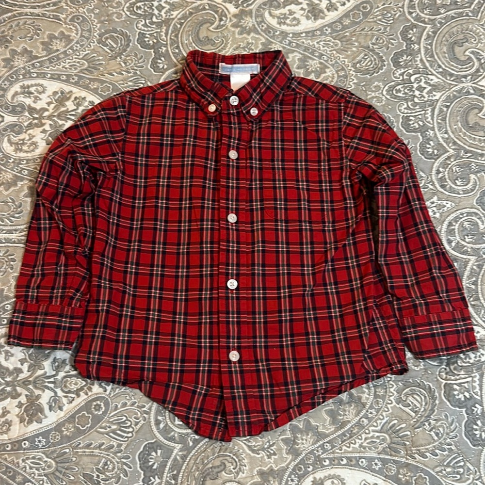 Janie and Jack 2T Red Navy and Green Plaid Shirt